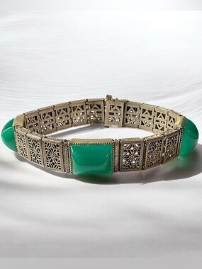 Vintage Art Deco Filigree Green Glass Bracelet Repair